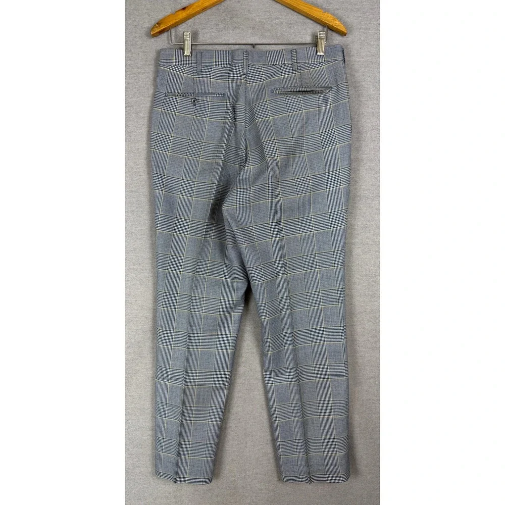 Vintage Farah Mens‎ Blue Glen Plaid Trousers Made in USA Talon Zip 32x29